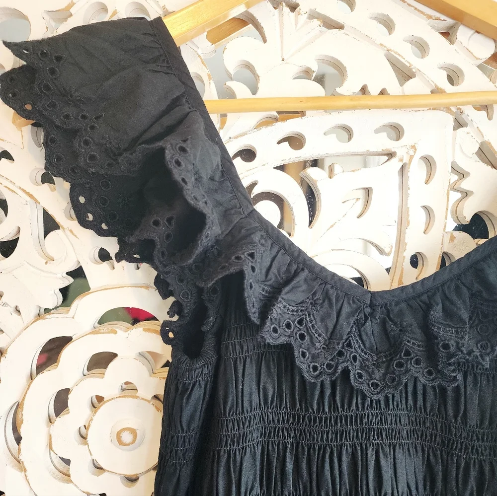 Madewell Madilynn Ruffle Neck Lucie Black Midi Dress Size 0 - Picture 4 of 14